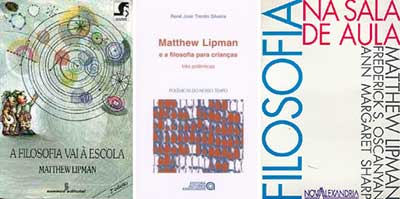 Capa-de-tres-livros-de-Matthew-Lipman-A-filosofia-vai-a-escola-e-Filosofia-na-sala-de-aula