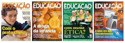 Capa-de-quatro-capas-da-Revista-Educacao-sendo-Com-o-prato-cheio-A-droga-da-infancia-Como-ensinar-etica-e-A-nova-era-dos-descobrimentos