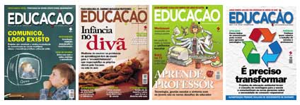 Capa-de-quatro-capas-da-Revista-Educacao-sendo-Comunico-logo-existo-Infancia-no-diva-Aprende-Professor-e-E-preciso-transformar