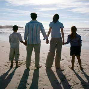 Foto de uma família na praia