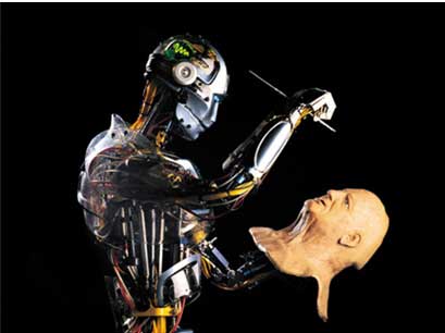 Imagem-com-fundo-preto-de-um-robo-pintando-num-formato-de-rosto-humano